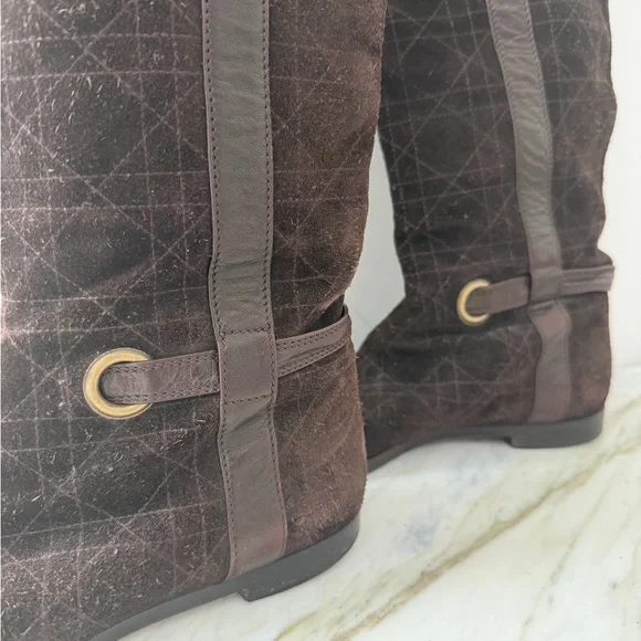Christian Dior Brown Suede Knee-High Boots with Buckle Detail | Size 6 - Picture 4 of 7